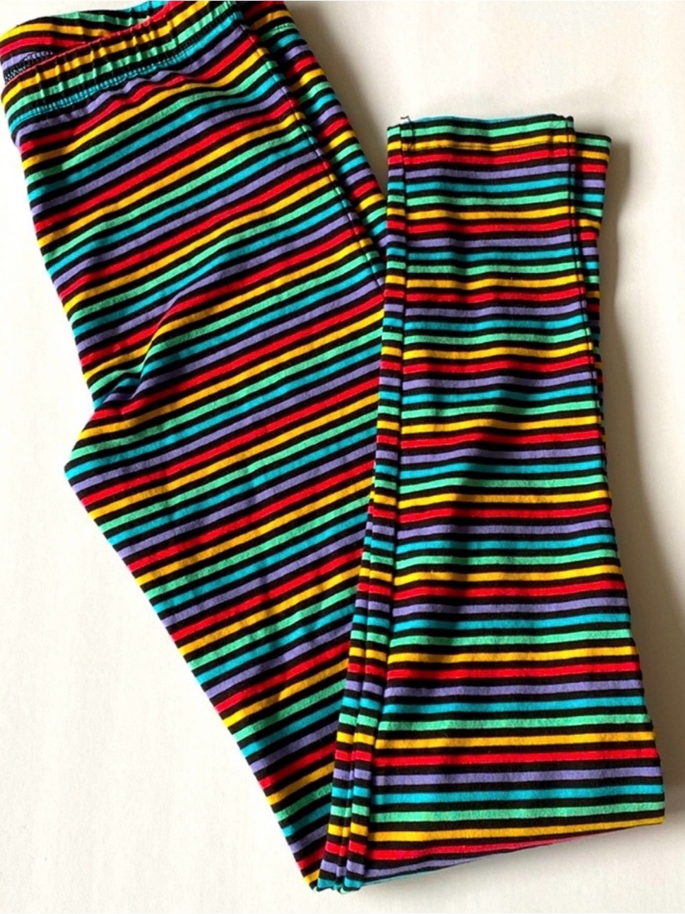Mightly Rainbow Striped Organic Cotton Leggings Kids XL 12 Fits Womens XS
